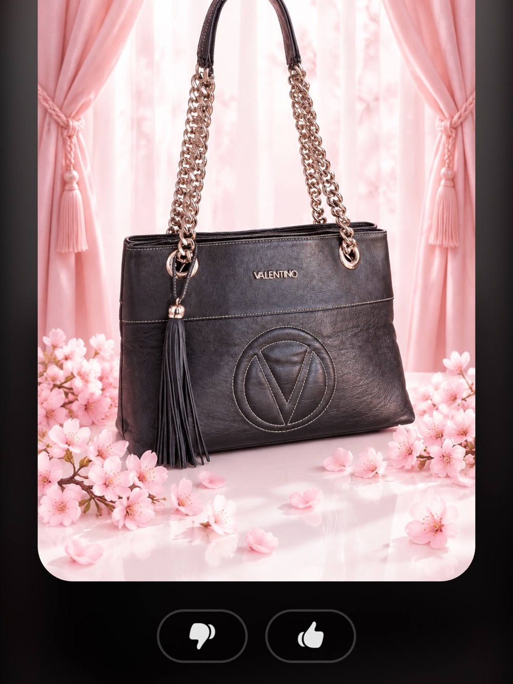 Mario Valentino Black Leather Shoulder Bag with Gold Chain